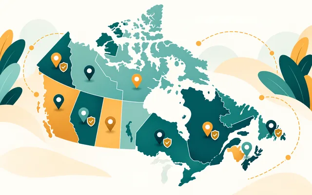 A map of Canada with provincial gambling bodies marked